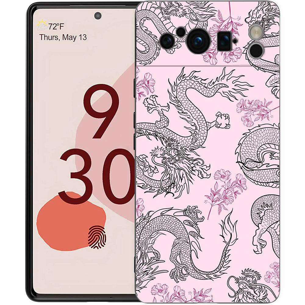 Phone Case For Google Pixel 8 7 6 Pro 8A 7A 6A TPU Shell Soft Silicone Shockproof Black Cover Illusory Color Chinese Dragon