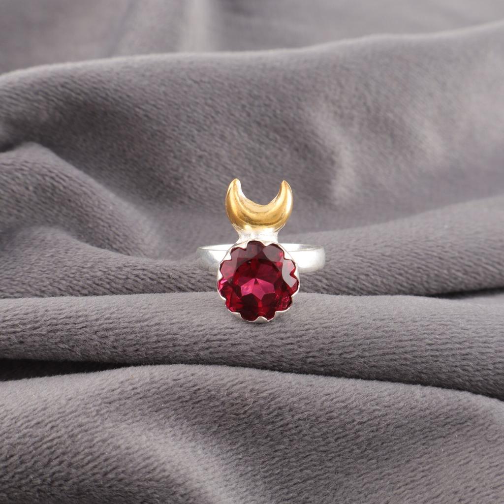 Pink Rubellite Gemstone 925 Solid Silver Jewelry Handmade Two Tone Ring For Her RR-58-11