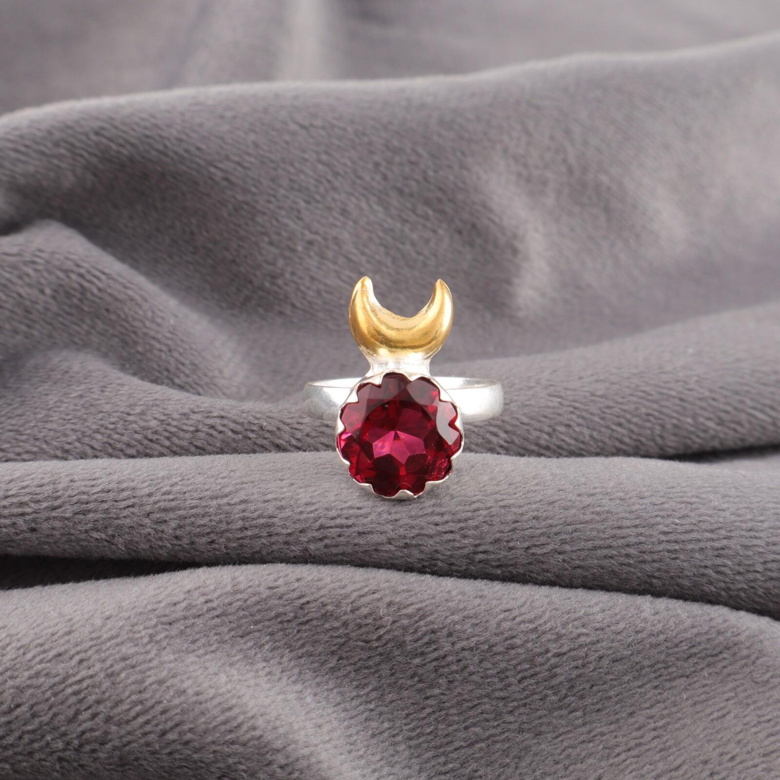 

Розовый рубеллит драгоценный камень 925 стерлинговое серебро ювелирные изделия ручной работы двухцветное кольцо для нее RR-58-11 13