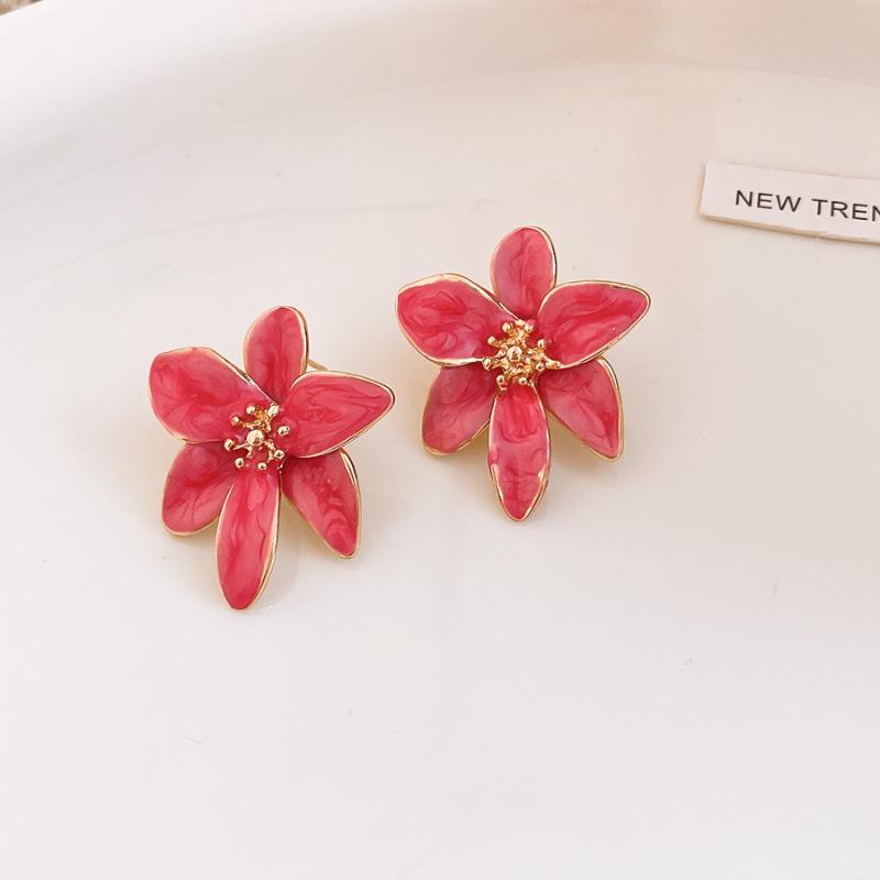 Vintage Metal Colorful Oil Dripping Flower Big Earrings For Women Sweet Simple Fashion Bohemia Trendy Jewelry Accessories Gifts