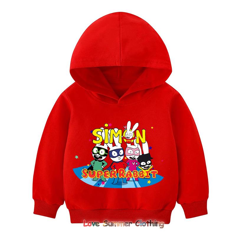 Simon Super Rabbit Hoodie Cute Boys and Girls Cartoon Sweatshirt Children Pullover Casual Soft Kawaii Top Autumn