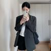 Elegant Gray Blazer for Women Autumn Casual Loose Fit Oversized Womens Suit Jacket
