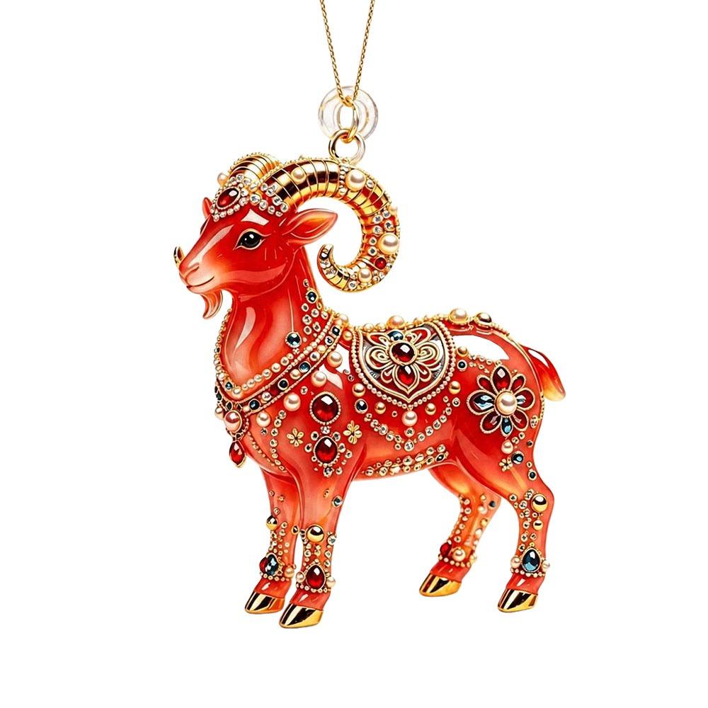 Gifts 2D Flat Goat Hanging Ornament Shining Artificial Rhinestone Goat Pendant Acrylic Simulation Keychain Holiday Party Decor