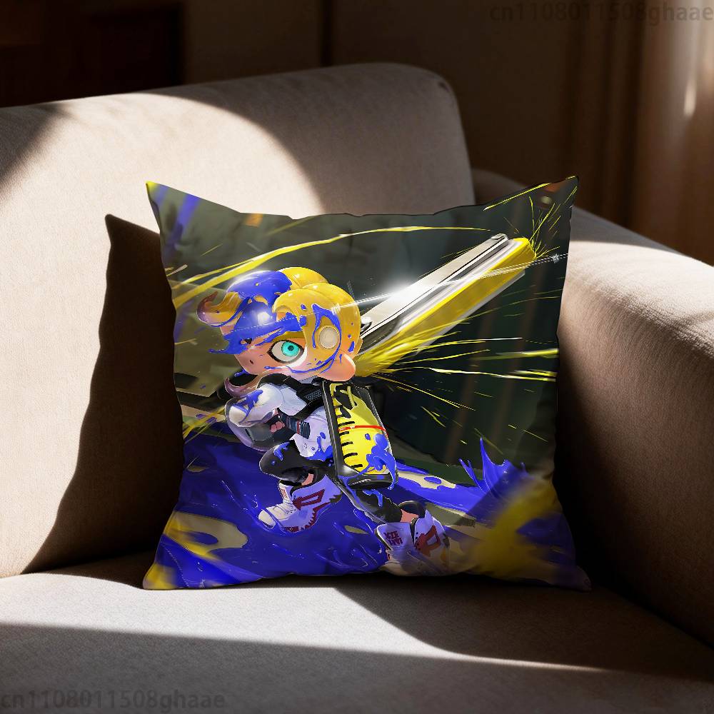 Splatoon Anime Pillow Case Antidustmite Pillowcase Invisible zipper silky short plush Sofa cushion cover