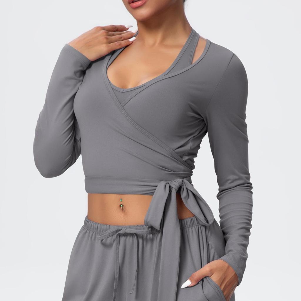 European & American Breathable Wide-Leg Pants with Fitness Halter & Strappy Long-Sleeve Yoga Top