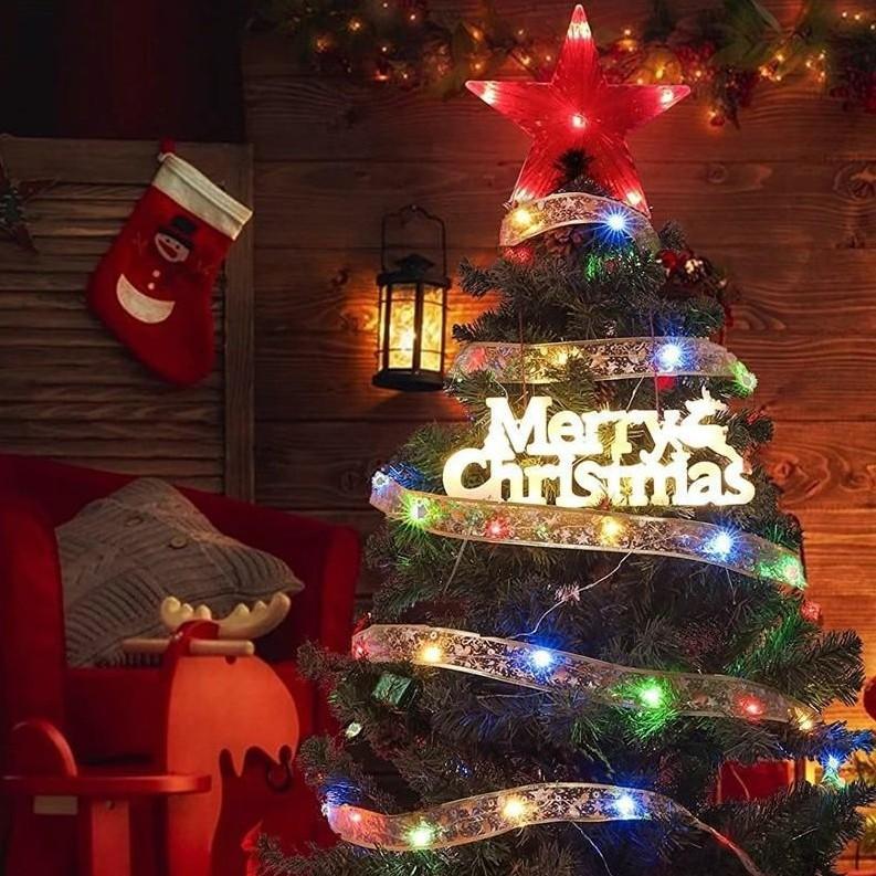 5m LED Ribbon Christmas Tree Ornaments for Home DIY Bows Light String Navidad New Year 2025 Fairy Lights Christmas Decoration
