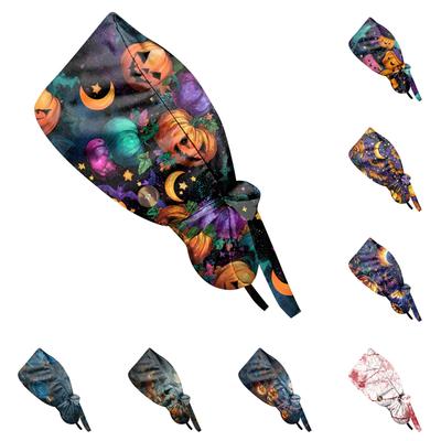 Modieuze Werkmuts met Halloween-print, Casual Dames Paardenstaartmuts, Wasmuts, Baotou-muts