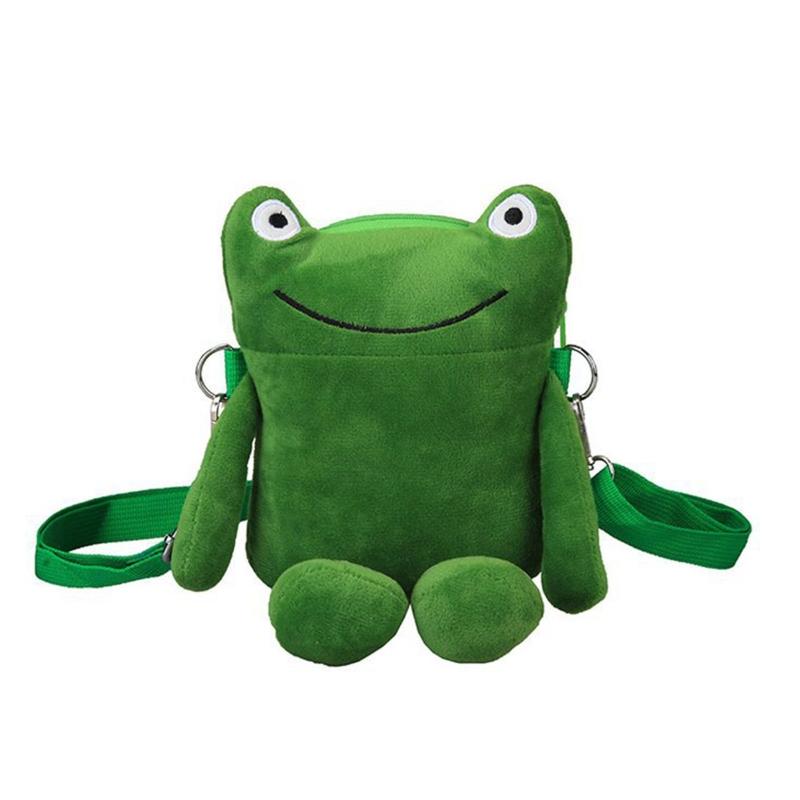 Lässige Cartoon-Umhängetasche, süßes Grün für Frosch, Umhängetasche, Messenger Bag, Plüschtasche, Handtasche für Familientreffen