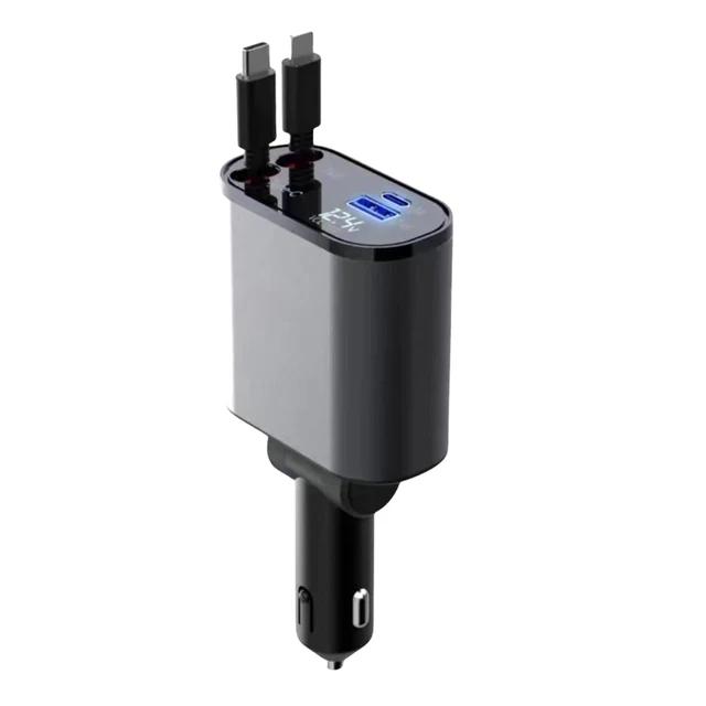 Retractable Car Charger 4-in-1 Fast Car Phone Charger 2 USB Ports Charger Adapter For Android Phones Auto Accessories Interior
