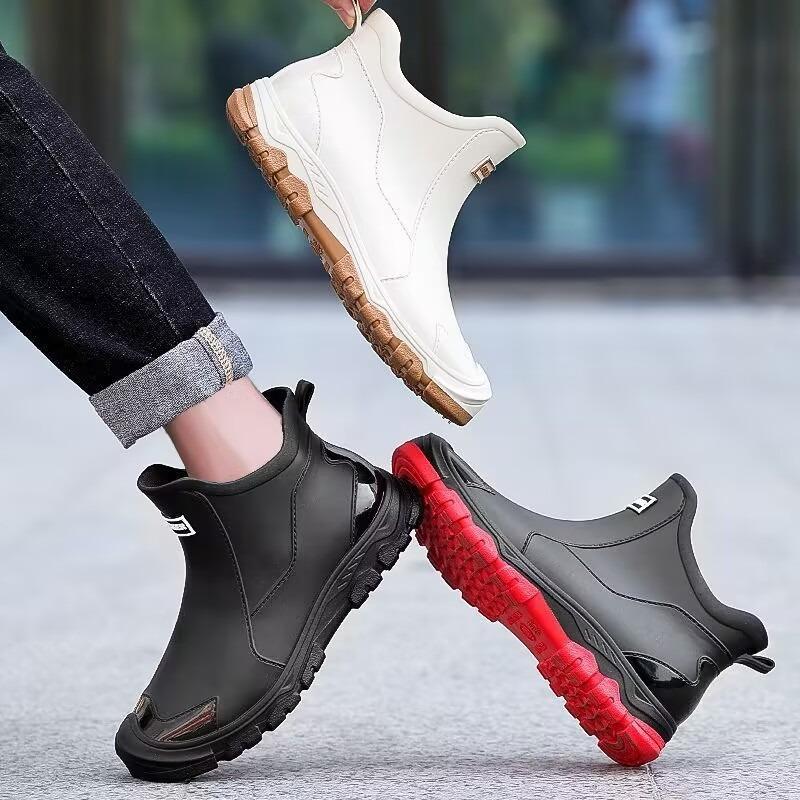 Fashion Short Rain Boots Men Go Out Versatile Rain Shoes Thick-soled Wear-resistant Water Shoes Non-slip Men