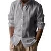 Men Hawaiian Style Stand Collar Breathable Casual Long Sleeve Solid Shirt