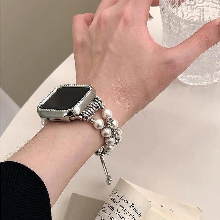 For Applewatch10 Apple Watch iWatch6789SE Strap Premium Sense Diamond Pearl Bracelet