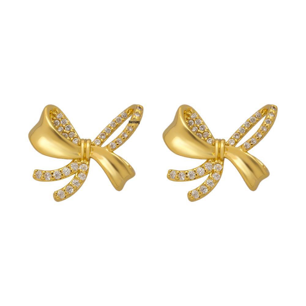 Japanese & Korean Minimalist Bow Luxury Copper & 925 Silver Stud Earrings for Women