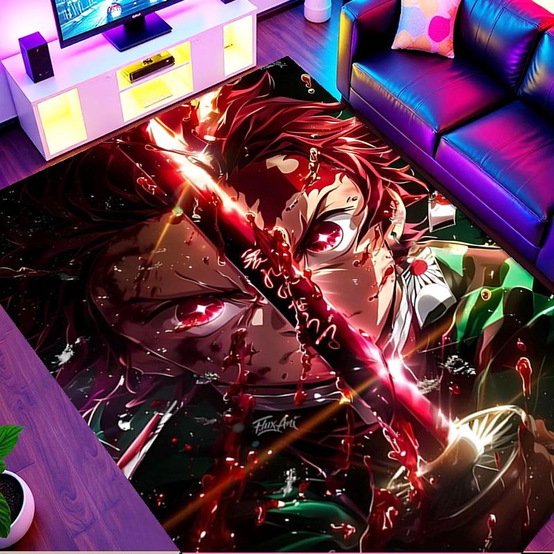 Demon Slayer Print Rug, Washable Floor Carpet, For Entryway Dorm Laundry Room Office Study, Home Decor Birthday Christmas Gift