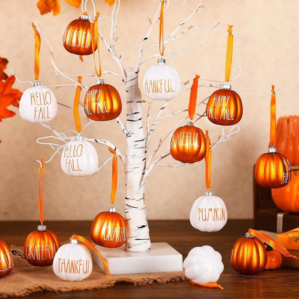 2025 Halloween Tree Pumpkin Hanging Pendant 12Pcs/set Christmas Pumpkin Ball Ornaments Farmhouse Fall Holiday Atmosphere Props