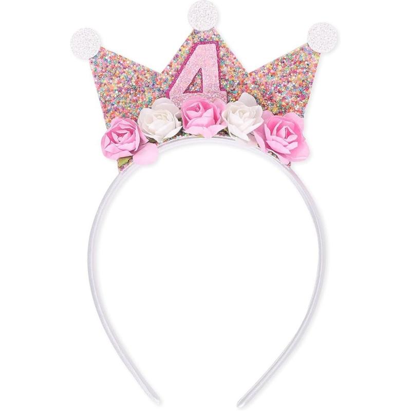 Corona di Fiori Headpiece per Compleanno per Bambino di 2/3/4/5 Anni Cerchietti per Capelli Floreali Accattivanti