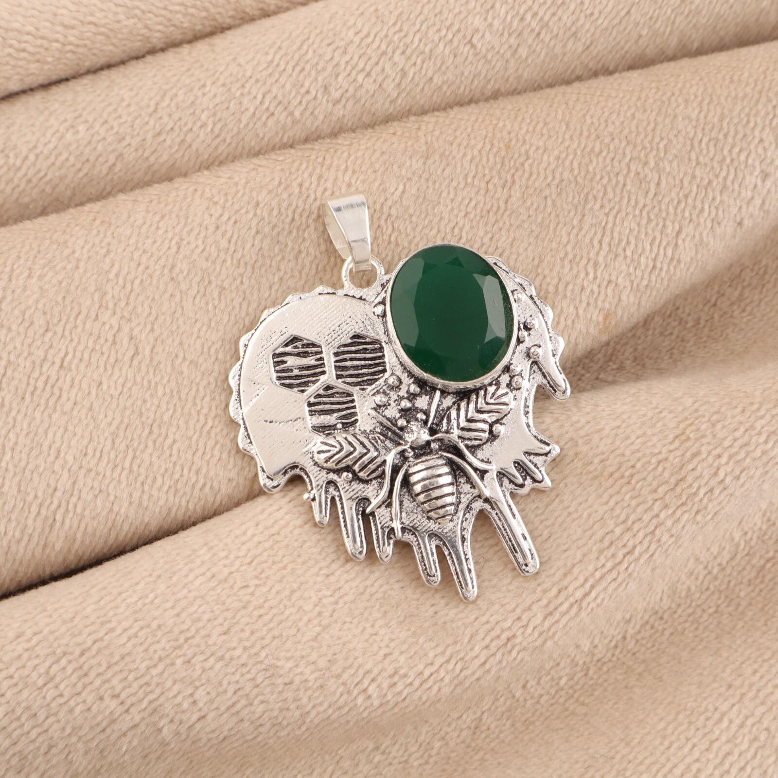 

Кулон из зеленого оникса из серебра 925 пробы ручной работы 1,49 Подарок на годовщину CP-28-20