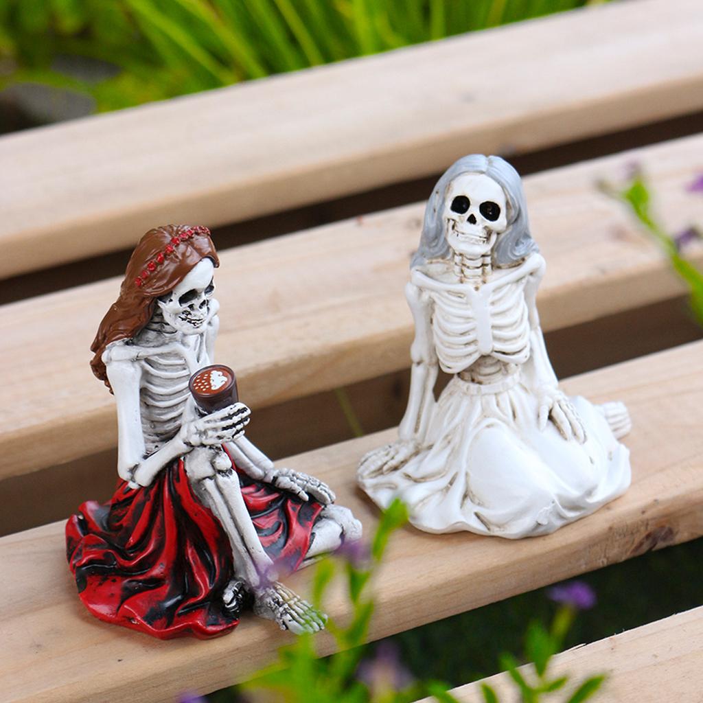 Skeleton Sisters Staty, Harts Skelett Pratsam Tjej Set 2 Figurer för Hem Skrivbordsdekor, Halloween Dekoration Hantverk, Spöklikt Söt Prydnad för Gotisk