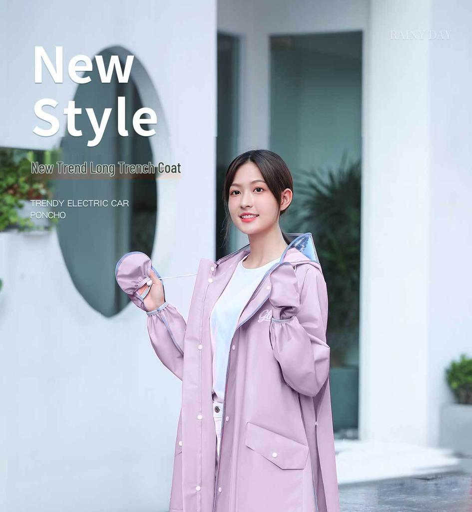 Women's Long Single-Piece Stormproof Raincoat with Electric Battery for Adults