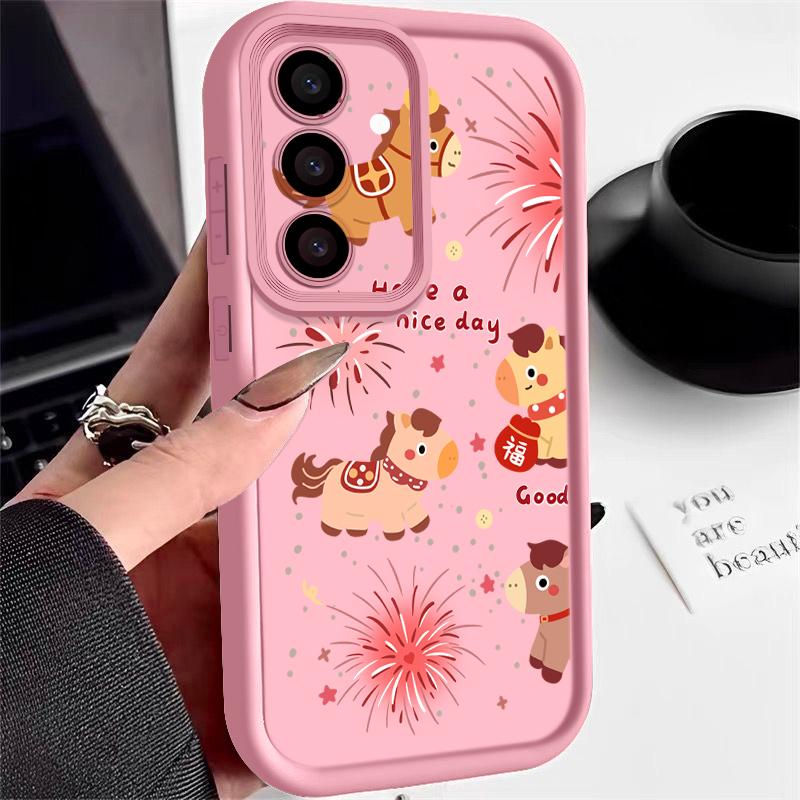 Vintage Lucky Golden Horse Case For Samsung S26 S25 Ultra S24 S23 S22 Plus S21 FE A15 A16 A17 A35 A36 A37 A54 A55 A56 A57 5G Shockproof Bumper Cover
