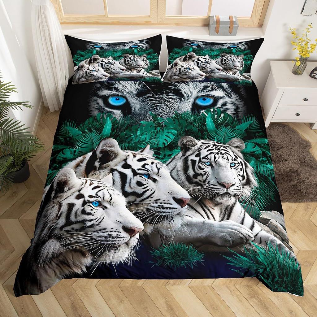 Duvet Cover, Tiger Tropical Plant Kit, Three-Piece Set, Bedding, All-Season Quilt Cover