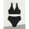 Sexy High Waist Bikini Set 2025 Women V Neck Ribbed Push Up Two Piece Swimsuit Summer Bathing Suit Holiday Swimwear Biquini