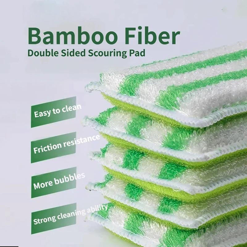 Sided Sponge Wipe Dirt-resistant Scouring Pad Kitchen Dishwashing Brush Clean Tools Bamboo Fiber Dishwashing Wipe