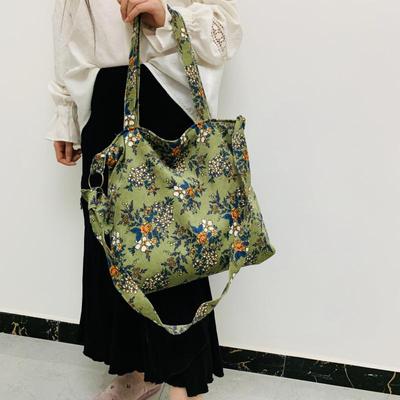Cord Wind Literary Single Floral Damen Schulter Crossbody Tasche Student Lässig Große Kapazität Grüne Knödeltasche KTY