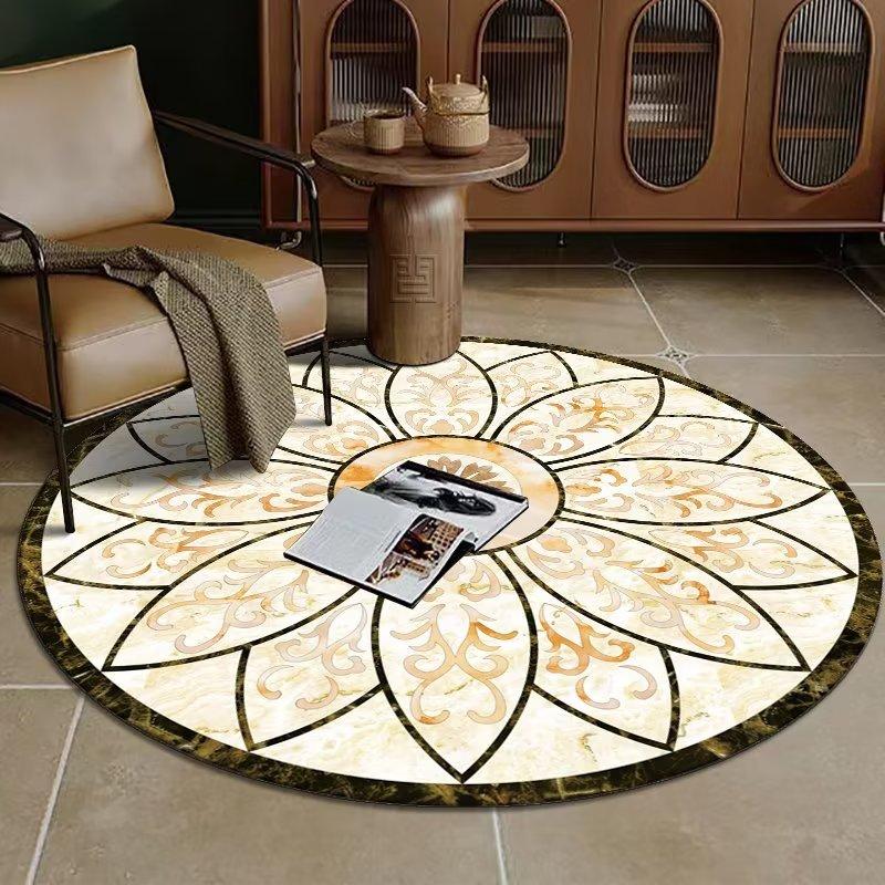 European Luxury Decorative Home Carpet Round Bedside Rugs for Bedroom Soft Carpets for Living Room Marble Pattern Non-slip Mats