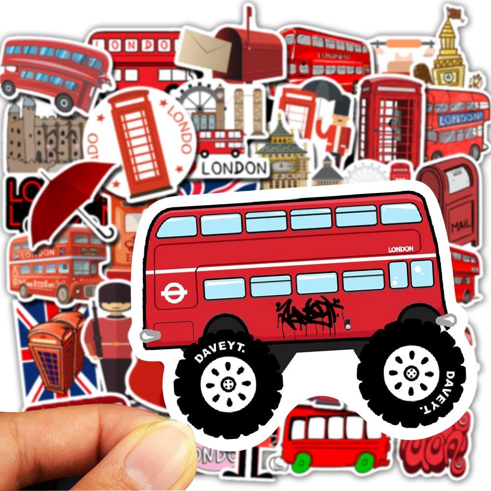 50 London Red Bus Style Graffiti Stickers Popular Non-Repeater Suitcase Stickers Waterproof Travel Box Stickers