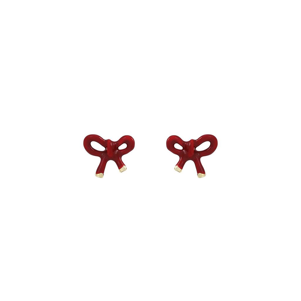 Irregular Ankola Red Bow Stud Earrings, Autumn And Winter Port Style, High-End Sense, Simple And White Earrings.