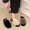 Foreign trade plush sandals women wear white fluffy shoes in winter women's new flat-soled fluffy slippers in autumn and winter 2024