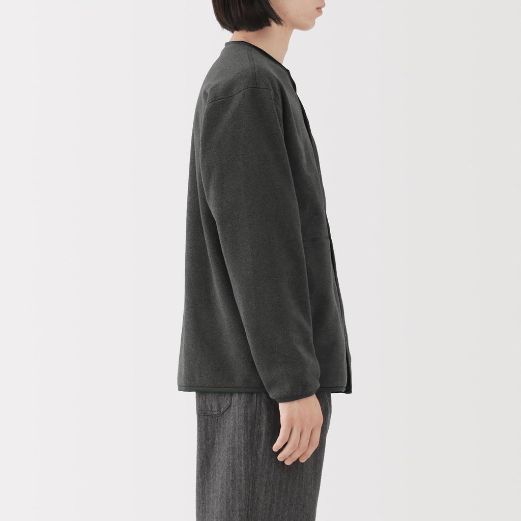 MUJI Returnable Fleece Khaki Size L Men's Cardigan, Green, (AB1P8A5A)