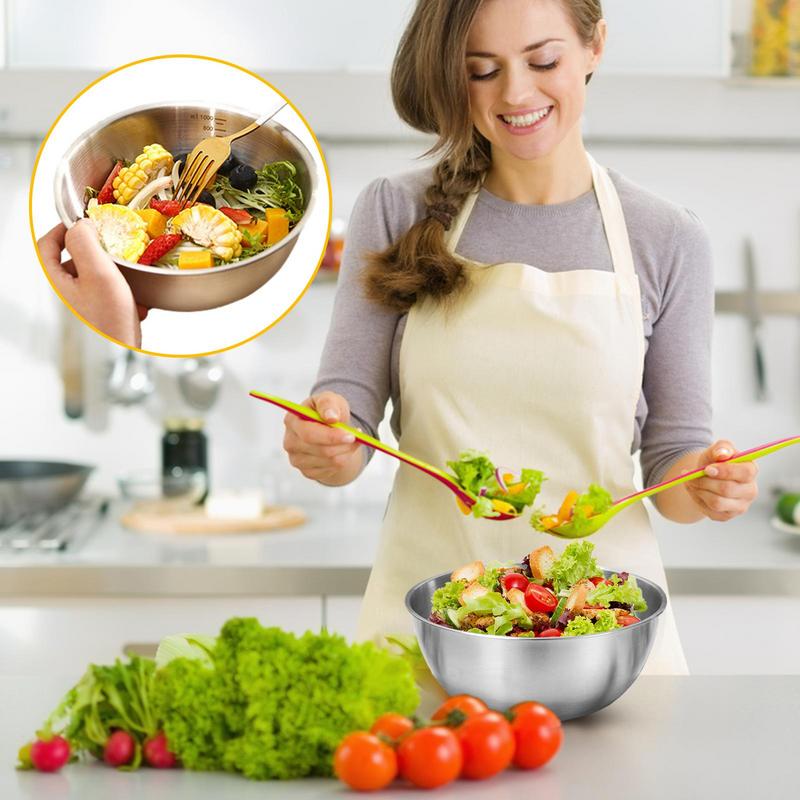 Multifunctional Stainless Steel Basin Food Grade Salad Bowl With Scale Heavy Duty Cooking Serving Bowl Salad Maker And Vegetable