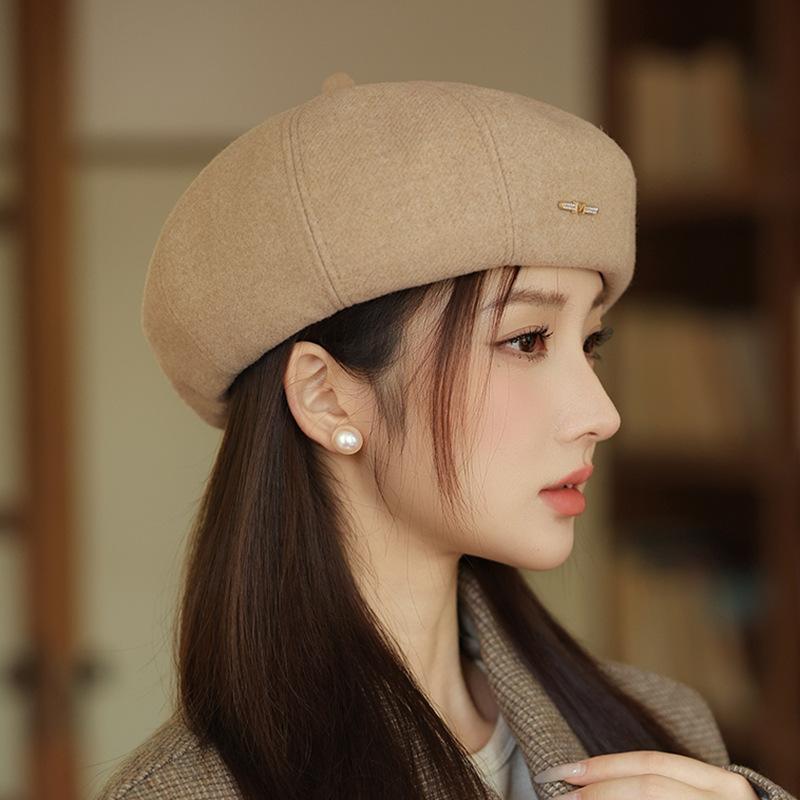 Korean Style Hat for Women In Autumn and Winter New Retro Beret Casual All Match Octagonal Hat Big Head Circumference Showing Face Small Painter Hat