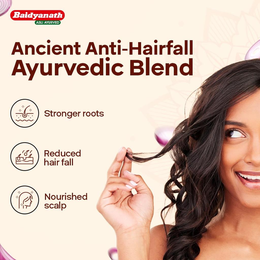 Baidyanath Red Onion Hair Oil 200ml | Natural Hair Nourishment For Stronger, Shinier, Smoother Hair | Reduces Hair Fall & Promotes Growth