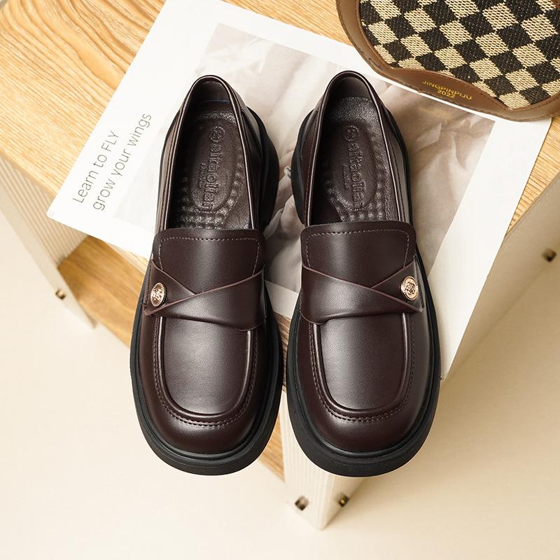 

Мягкая кожа золотые монеты женский стиль толстые каблуки туфли-лодочки толстая подошва и маленькие кожаные туфли 40 коричневый