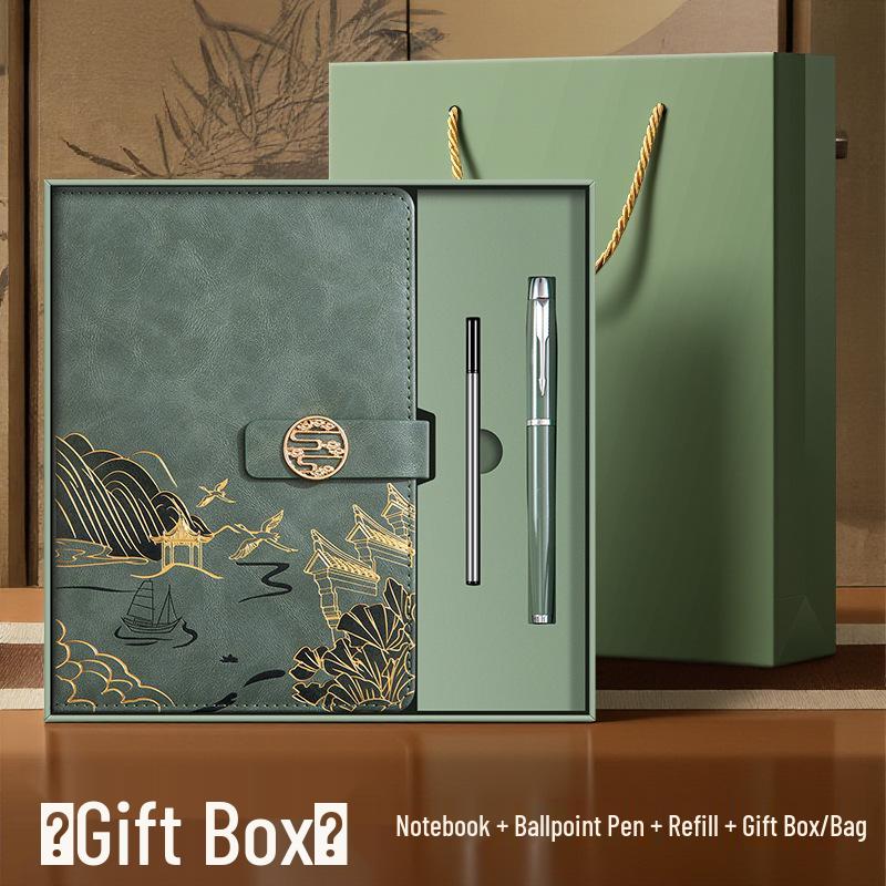 A5 Chinese Style Leather Business Notebook Gift Set