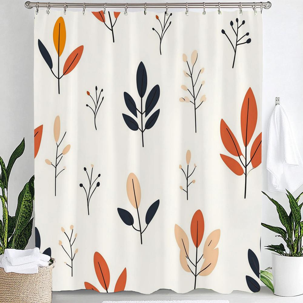 1Pc Autumn Leaf Print Polyester Shower Curtain Bathroom Decoration Curtain,Hanging Curtain With Hooks Machine Washable