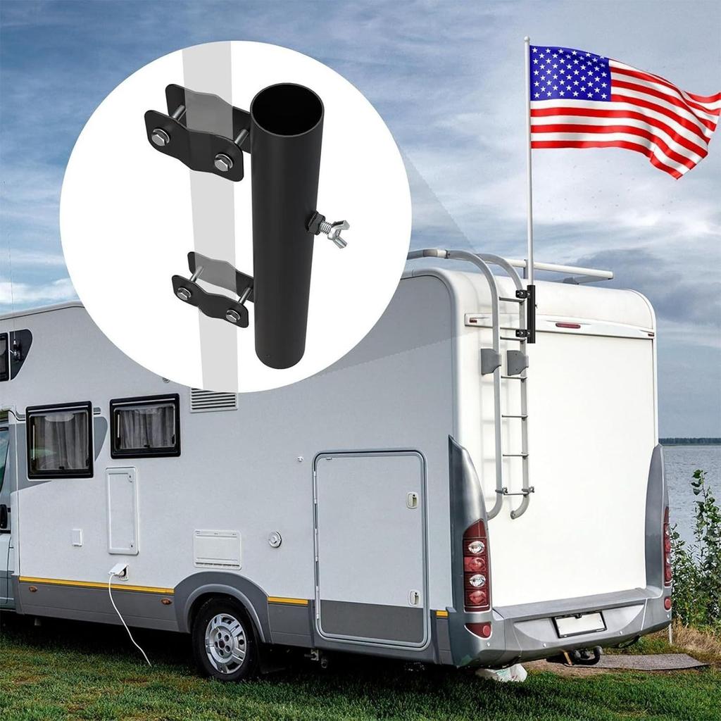 RV Ladder Flag Pole Mount RV Bumper Flag Pole Mount Rust-Resistant Heavy Duty Steel Bracket Removable For Parades Boating Deck