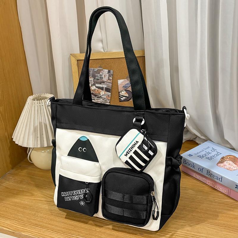 Portable Contrasting Color Retro Tote Bag, Student Class Tutoring Commuter Bag, Large Capacity Niche One-shoulder Messenger Bag
