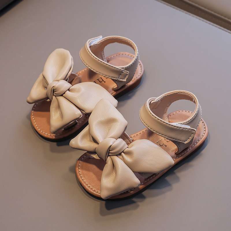 Girls sandals 2025 summer new soft-soled children's shoes bow non-slip beach shoes little girl princess sandals
