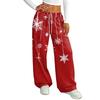 Women's Casual Christmas Print Loose Fit Straight Leg -Lined Pants with Elastic Waist for Winter