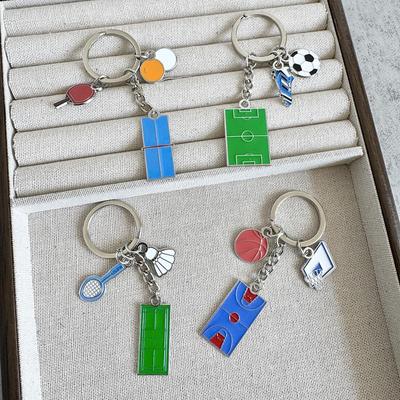 Creative Metal Sports Keychain Set: Ping Pong, Football, Badminton, Basketball Pendant
