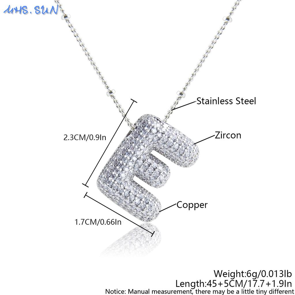 MHS.SUN High Quality Bubble Initial Necklace Letter A-Z Silver Color Zircon 26 Initial Balloon Pendant For Women Men Jewelry