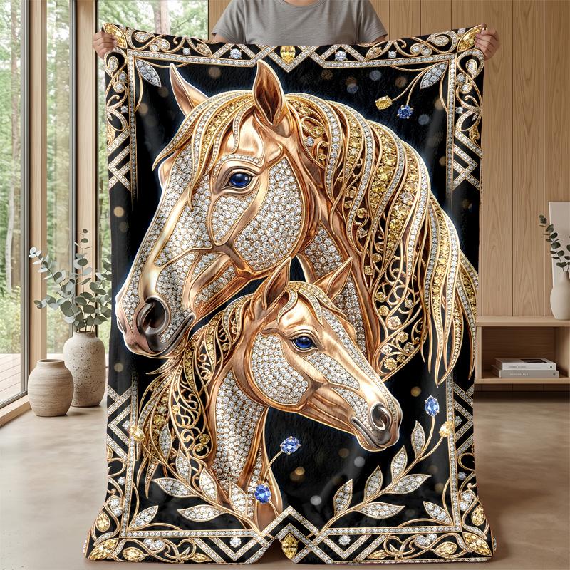 Galloping Horses in Cosmic Storm Theme blanket Lightweight Warm Flannel Blanket Decorative Throw Blanket for Home Decoration