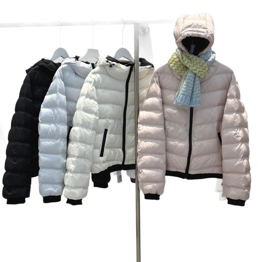 Autumn and winter ribs down jacket women's short hooded white duck down loose light and thin bread jacket