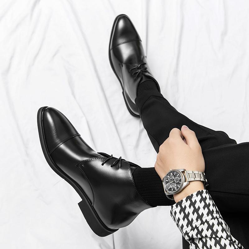 Fashion New Fashion Men Boots Black Brown Spliced Lace up Business Snowding Boots Anti slip and Wear resistant Chelsea Boots Size 38-48