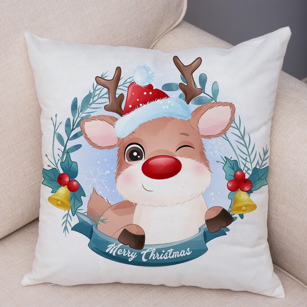 Cartoon Santa Claus Little Penguin Pillowcase Sofa Kids Room Decoration Merry Christmas  Deer Cushion Cover 45x45cm