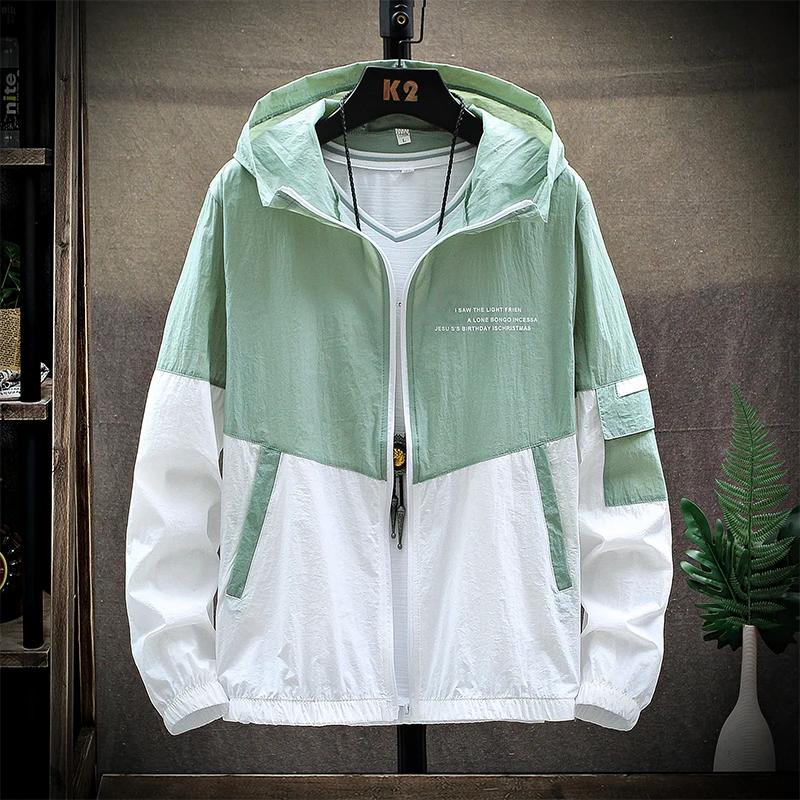 Men Summer Skin Coats Men Ultra Light UV Sun Protection Big Size Hooded Windbreaker Jacket Men Striped Casual Outwear